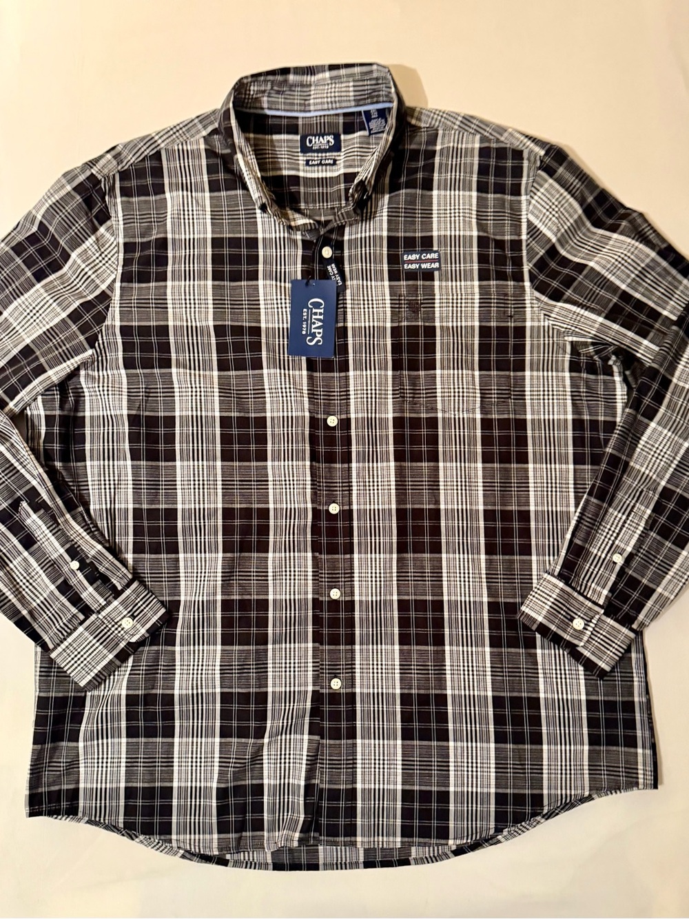 Chaps Mens 2XL Cotton Oxford Long Sleeve Button Down Plaid Shirt Black NWT